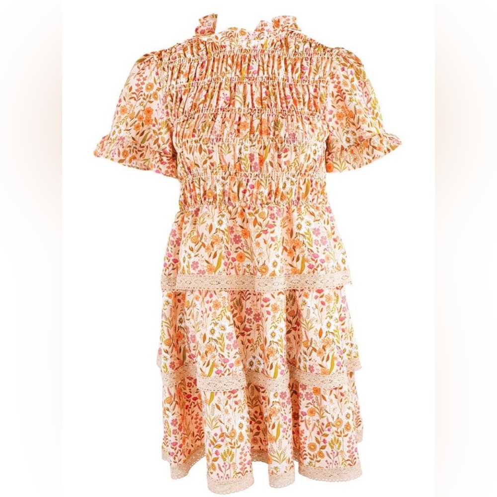 Simply Southern Preppy Tan Floral Field Smocked Dress‎ - Picture 2 of 7